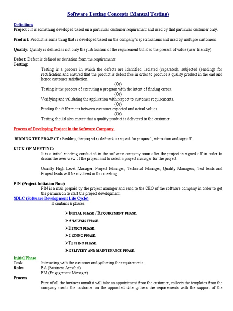 Software Testing Concepts (Manual Testing) : Definitions | PDF ...