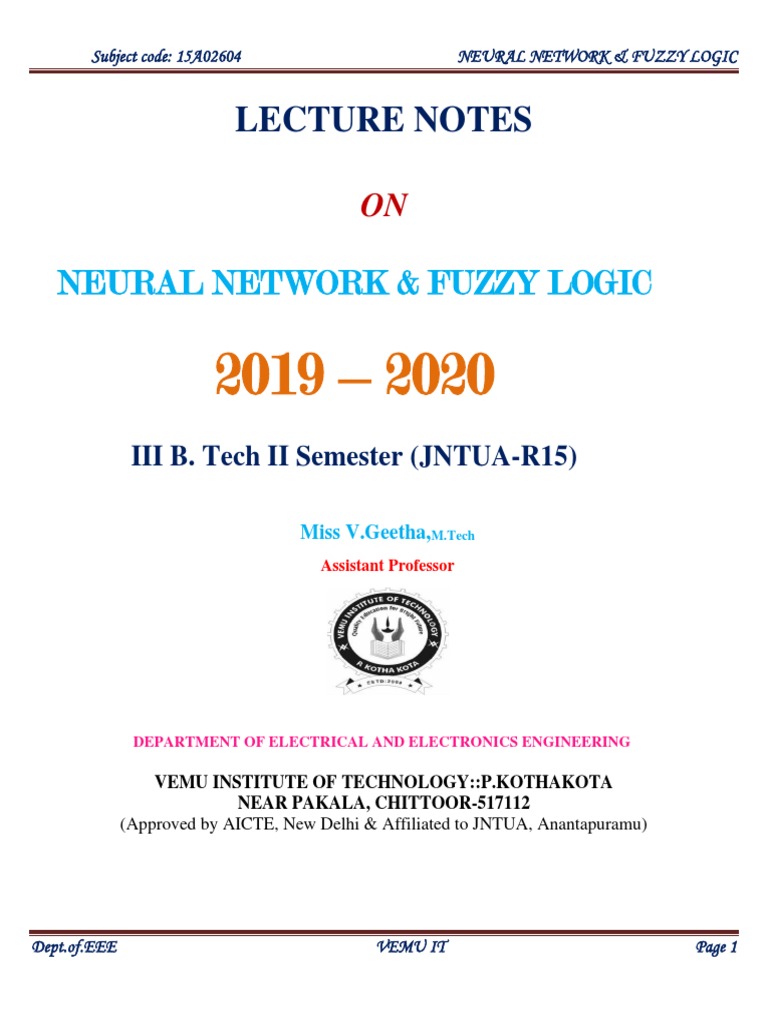 Neural Networks & Fuzzy Logic Lecture Notes | PDF | Synapse | Chemical ...