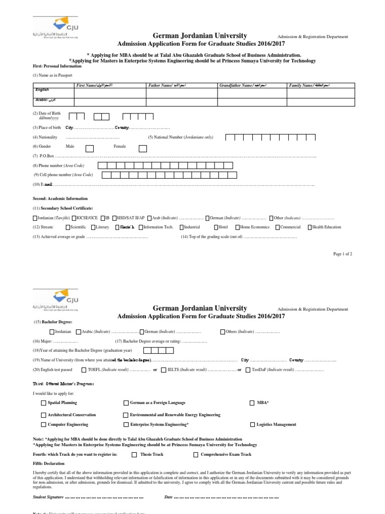 Graduate Admission Application Form 2016 | PDF | Educational Assessment ...