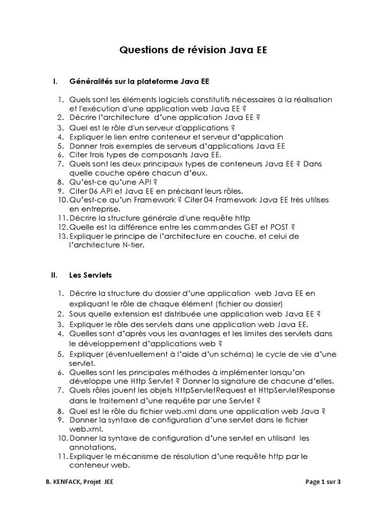Questions de révision Java EE | PDF | Java (Langage de programmation ...