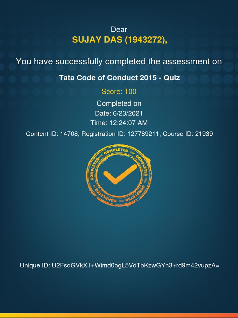 Tata Code of Conduct Quiz Results | PDF