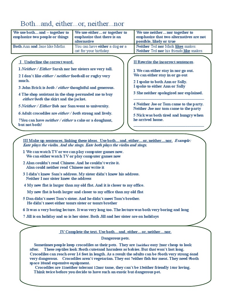 Conjunctions: Both, Either, Neither Usage Guide | PDF