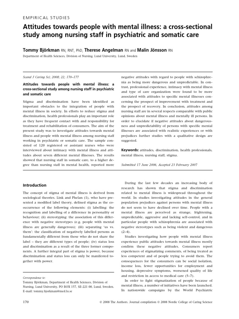 Mental Illness Attitudes in Nursing | PDF | Mental Disorder | Social Stigma