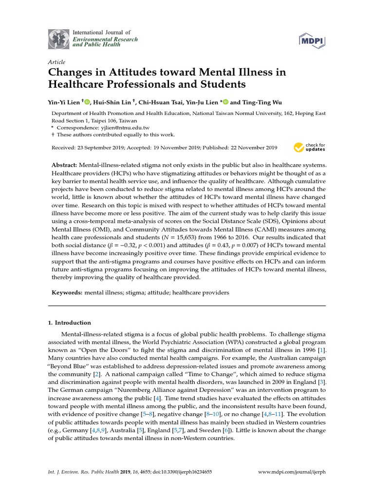 Changes in Attitudes Toward Mental Illness in Healthcare Professionals ...