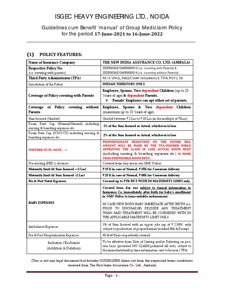 Guidelines for Employees on Claim Procedures and Benefits Under ISGEC