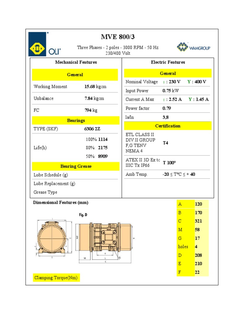 MVE 800/3 SPECS | PDF | Electrical Engineering | Force