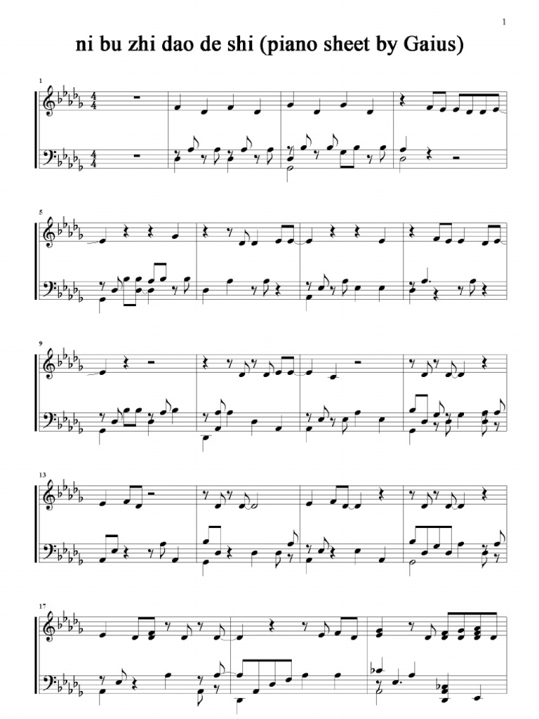 ni bu zhi dao de shi (piano sheet by Gaius)