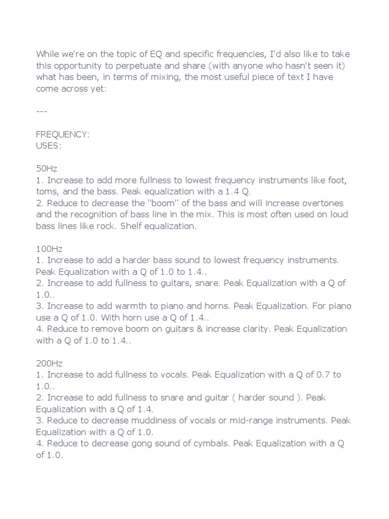 Guitar EQ Frequency Guide | PDF | Equalization (Audio) | Drum Kit