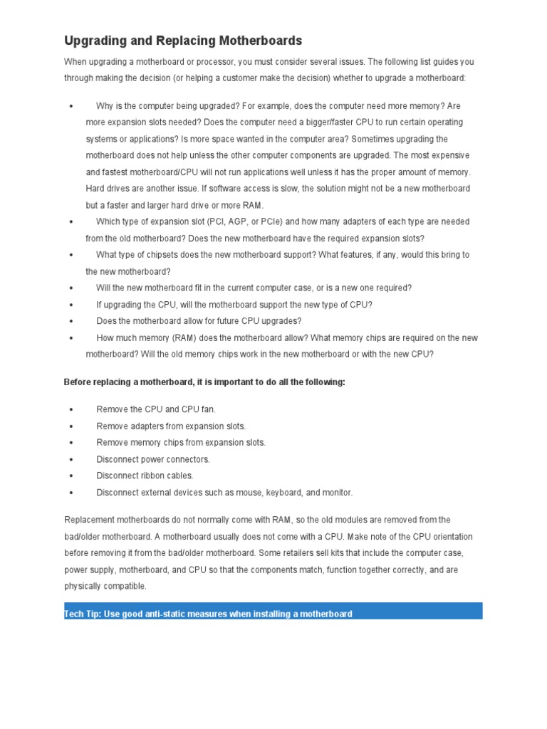 Motherboard Upgrade and Replacement Guide | PDF | Information And ...