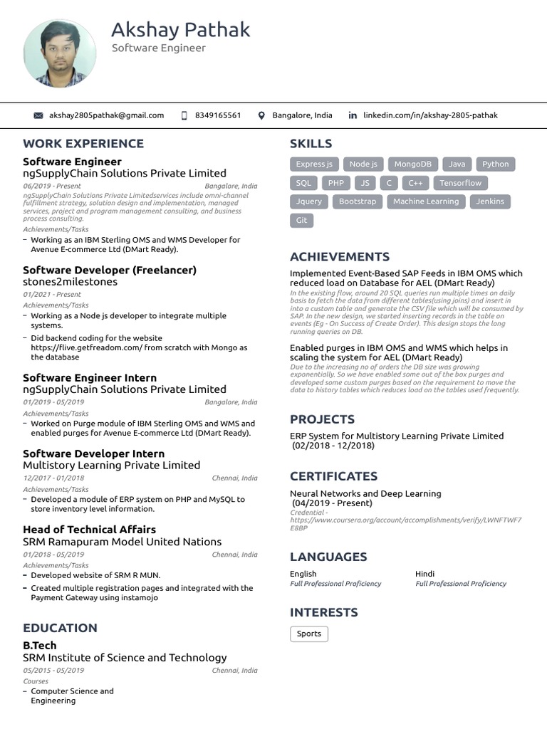 Akshay Pathak: Software Engineer Profile | PDF | Enterprise Resource ...
