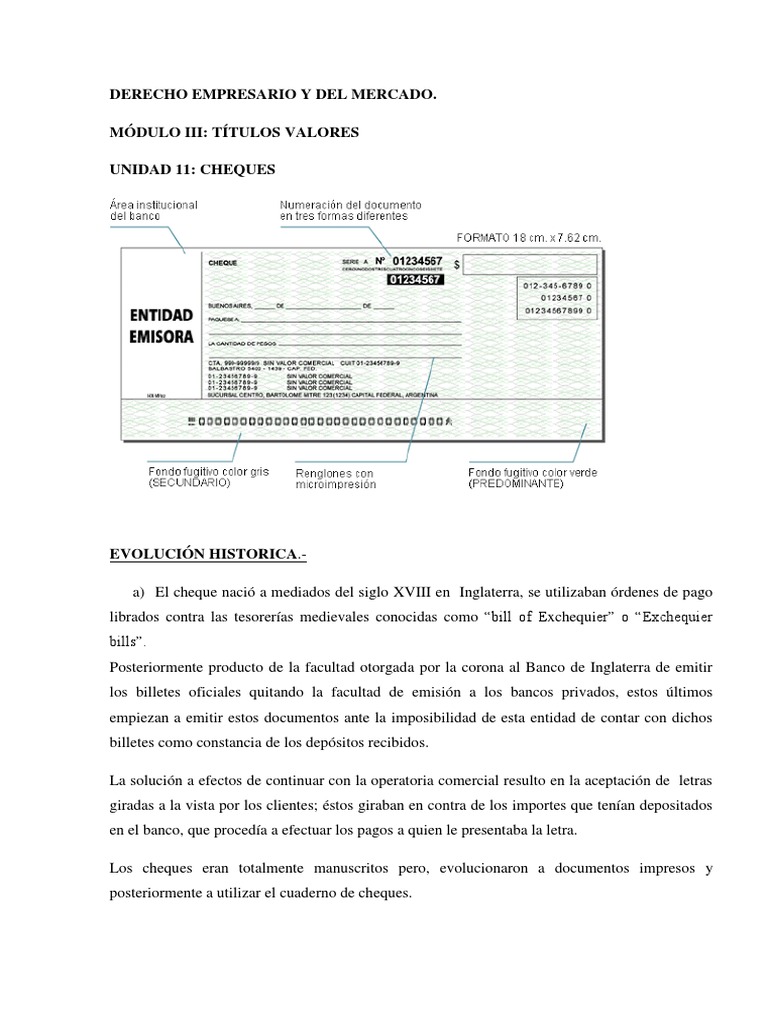 La evolución histórica y el régimen legal del cheque en Argentina | PDF ...
