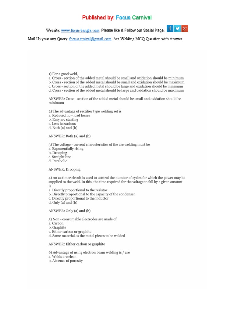 Welding MCQ PDF