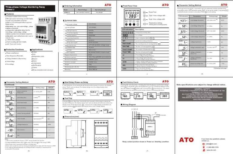 JVR800 2 Three Phase Voltage Monitoring Relay Manual PDF Relay