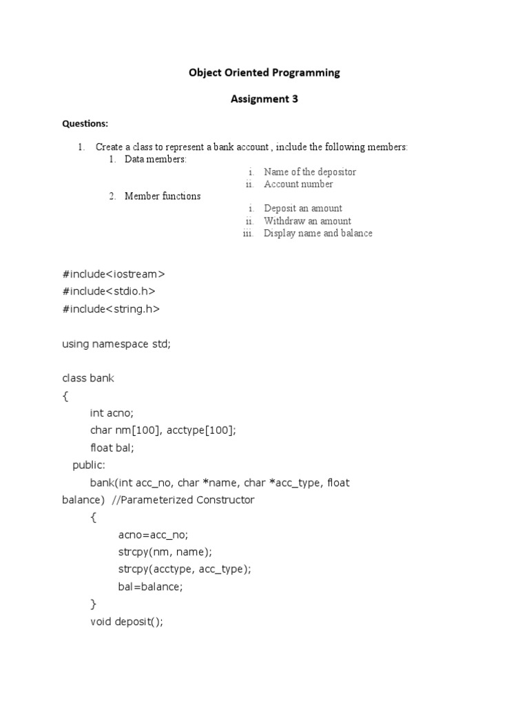 Object Oriented Programming Assignment 3: Questions | PDF | Constructor ...