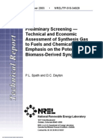 Preliminary Screening Technical and Economic Assessment of Synthesis Gas To Fuels and Chemicals