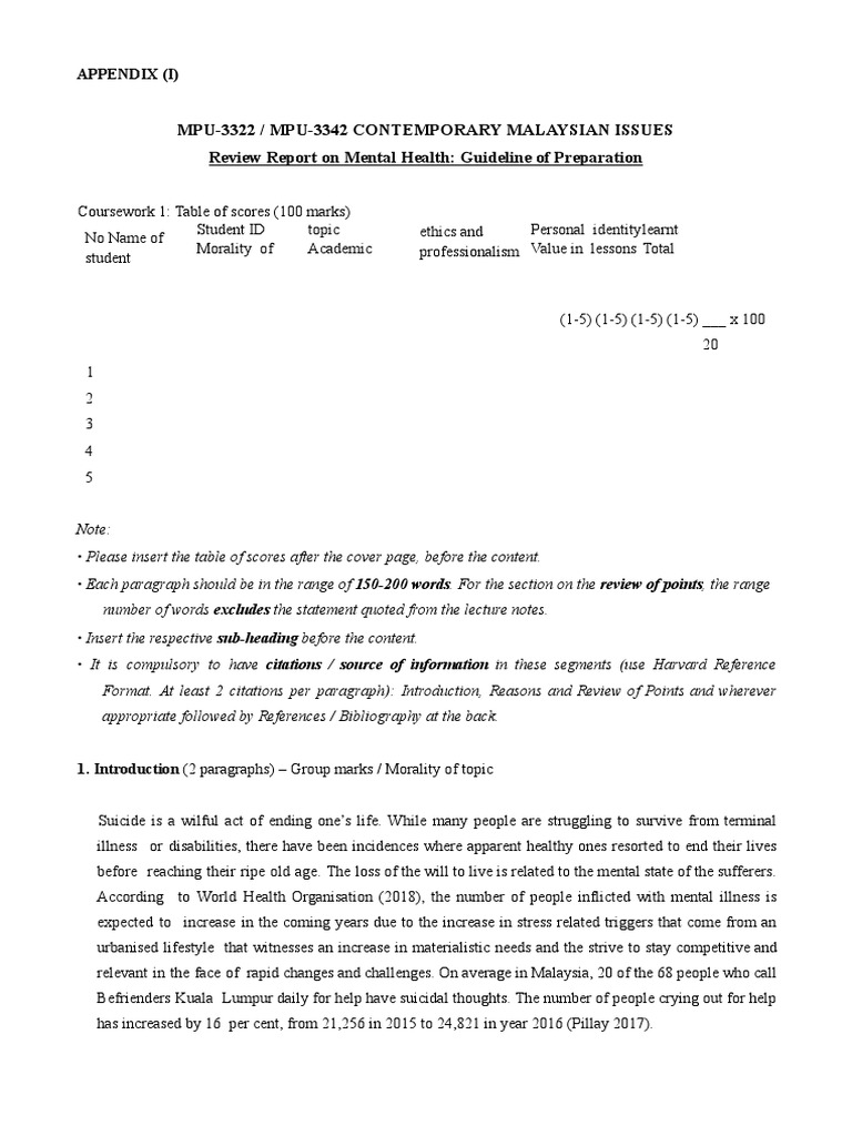 Appendix (I) CMI Review Report 202009 | PDF | Mental Disorder ...