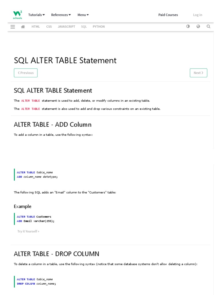 6 - SQL ALTER TABLE Statement | PDF | Table (Database) | Sql