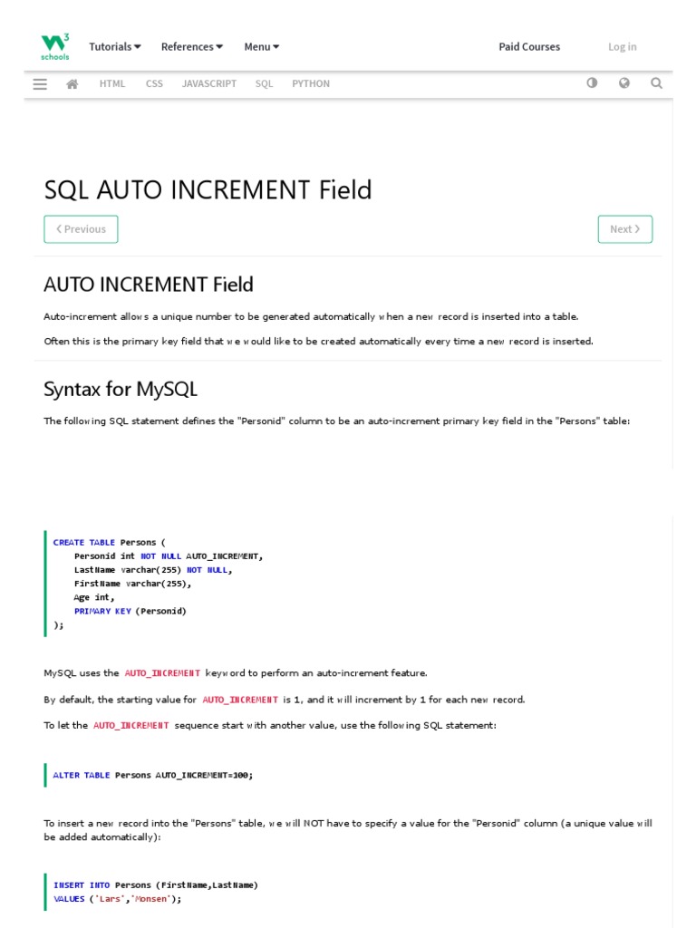 15 - SQL AUTO INCREMENT A Field | Download Free PDF | Computing ...