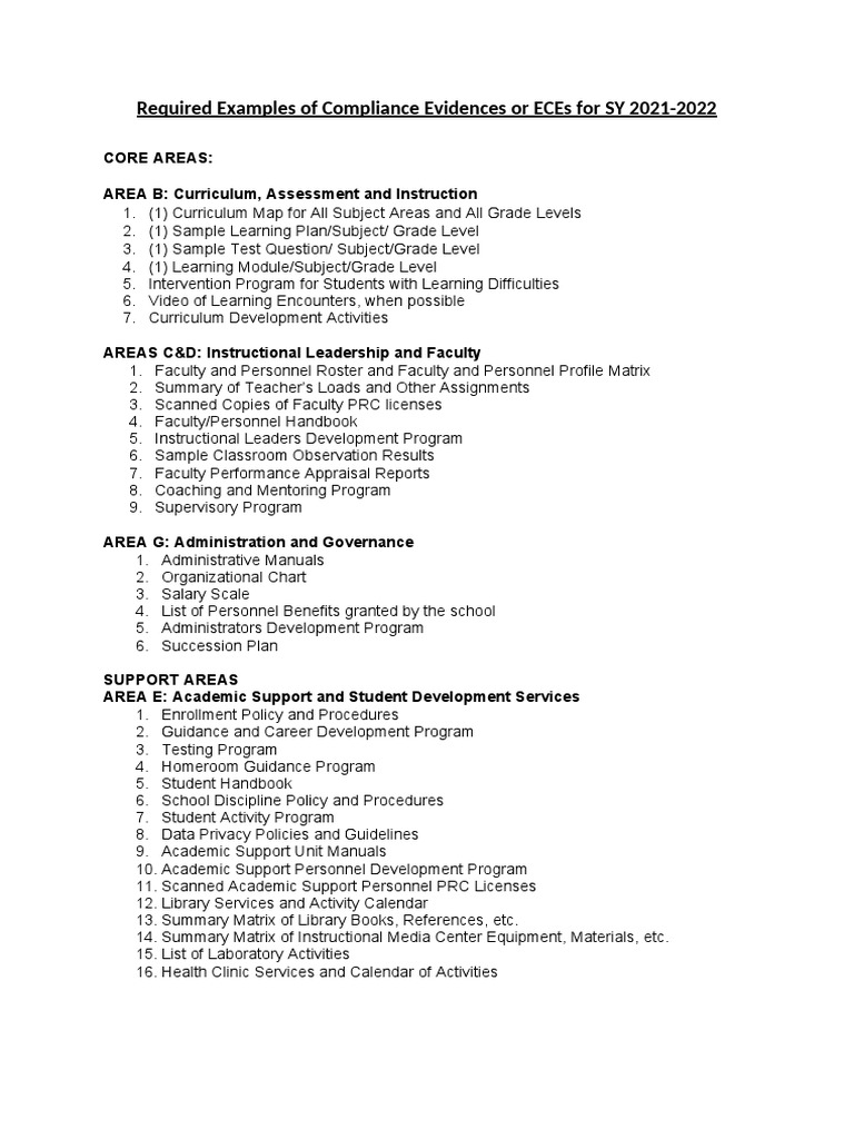 Compliance Evidence for SY 2021-2022 | PDF | Laboratories | Schools