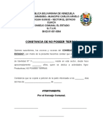 Constancia no tierra Consejo Comunal El Estadio