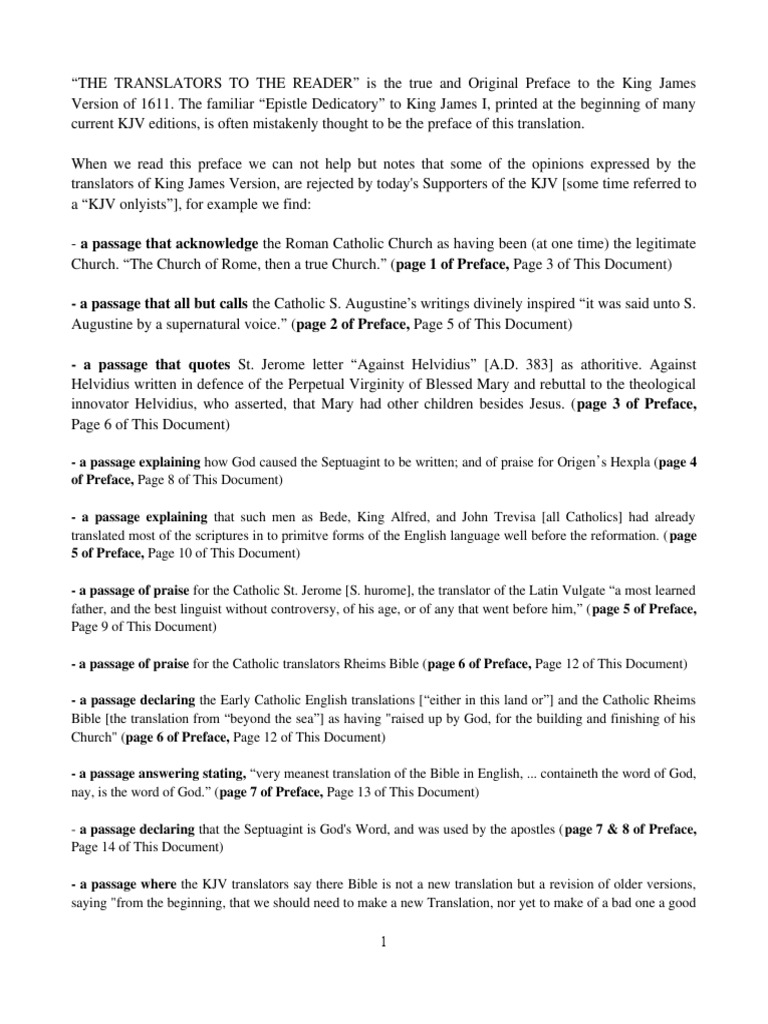 An Examination of The King James 1611 Preface | PDF | King James ...