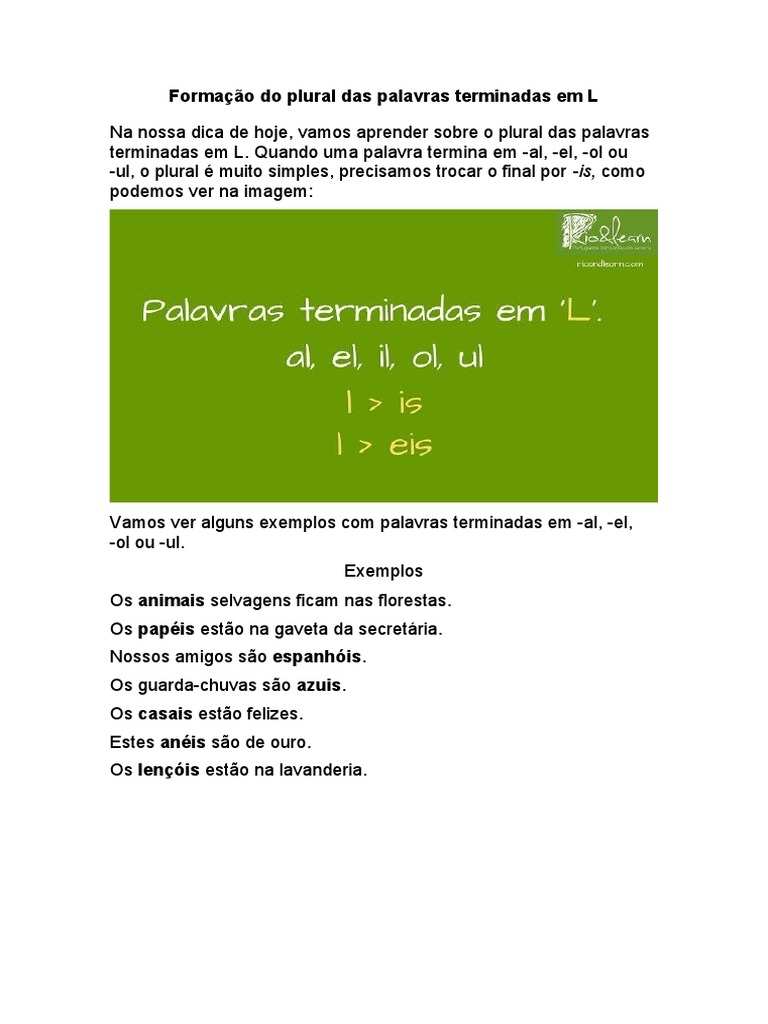Formação Do Plural Das Palavras Terminadas em L | PDF