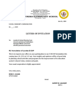 Letter of Invitation: RE: Formulation of Lourdes ES ESIP