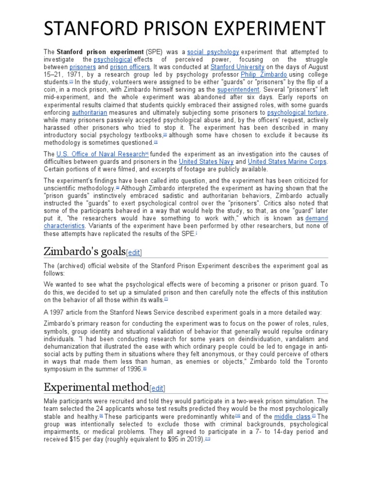 Stanford Prison Experiment PDF Psychology