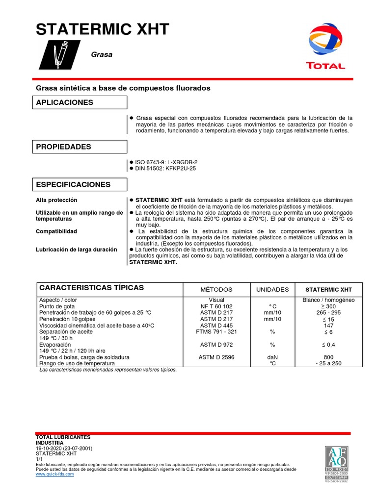 TDS Total Statermic XHT HNN 202010 Es Esp PDF