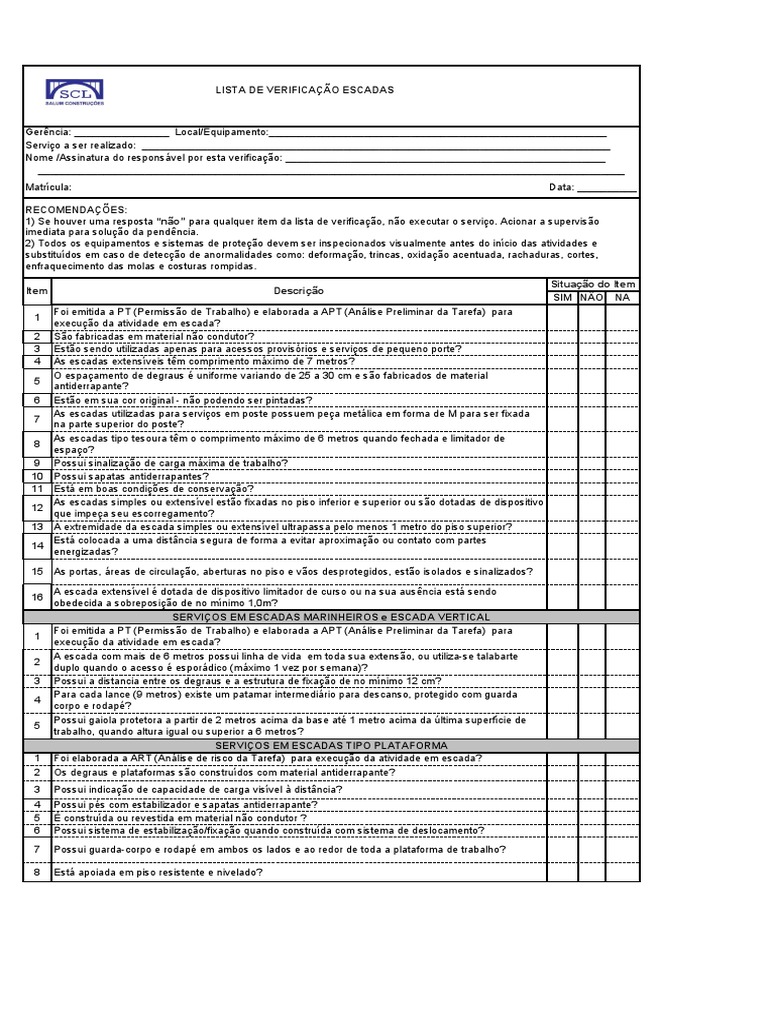 Checklist de Segurança para Escadas | PDF