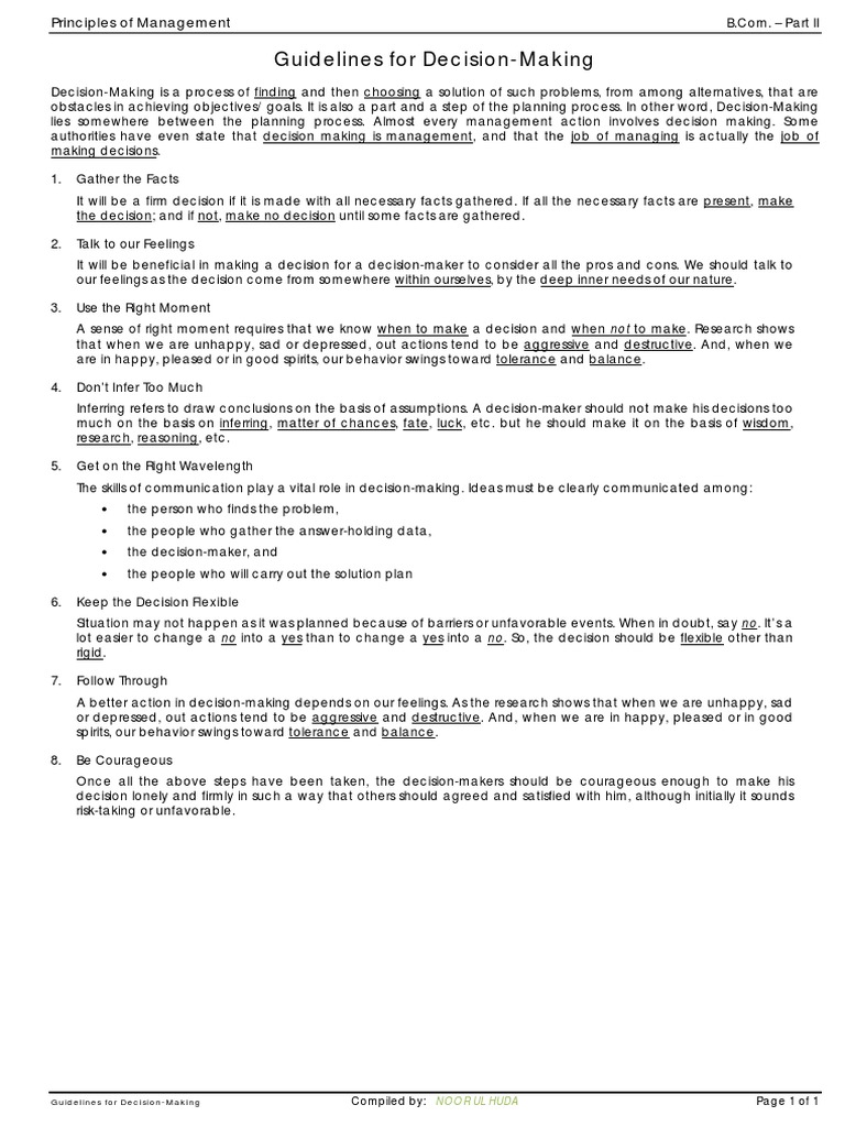 Effective Decision-Making Guidelines | PDF | Decision Making ...
