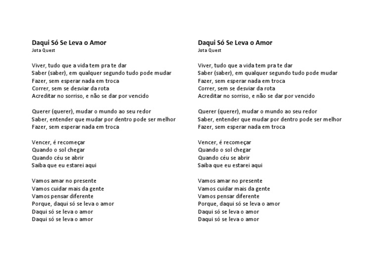 Daqui Só Se Leva o Amor - Jota Quest | PDF