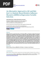 An Alternative Approach To AIC and Mallow's CP Statistics Based Relative Influence Measure (RIMs) in Regression Variable Selection