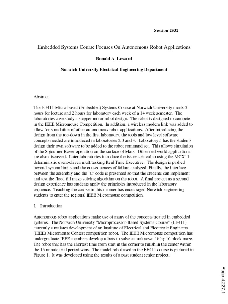 Embedded Systems Course Focuses On Autonomous Robot Applications | PDF ...