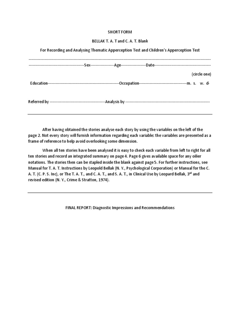 Bellak Tat Sheet2pdf PDF Id Psychiatry 