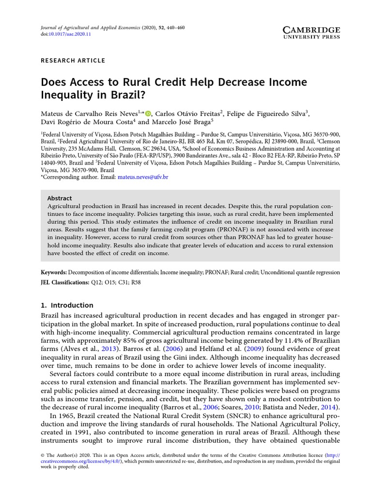 Does Access To Rural Credit Help Decrease Income Inequality in Brazil ...