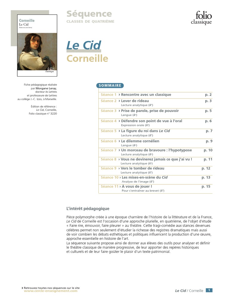 Controle De Lecture Le Cid 4eme Pdf LeCid Sequence 4e | PDF | Pièces de théâtre