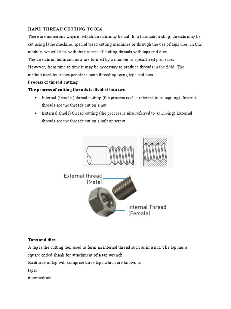 Hand Thread Cutting Tools Guide | PDF | Screw | Crafts