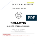 CMC Vellore Summer Admission Bulletin 2021