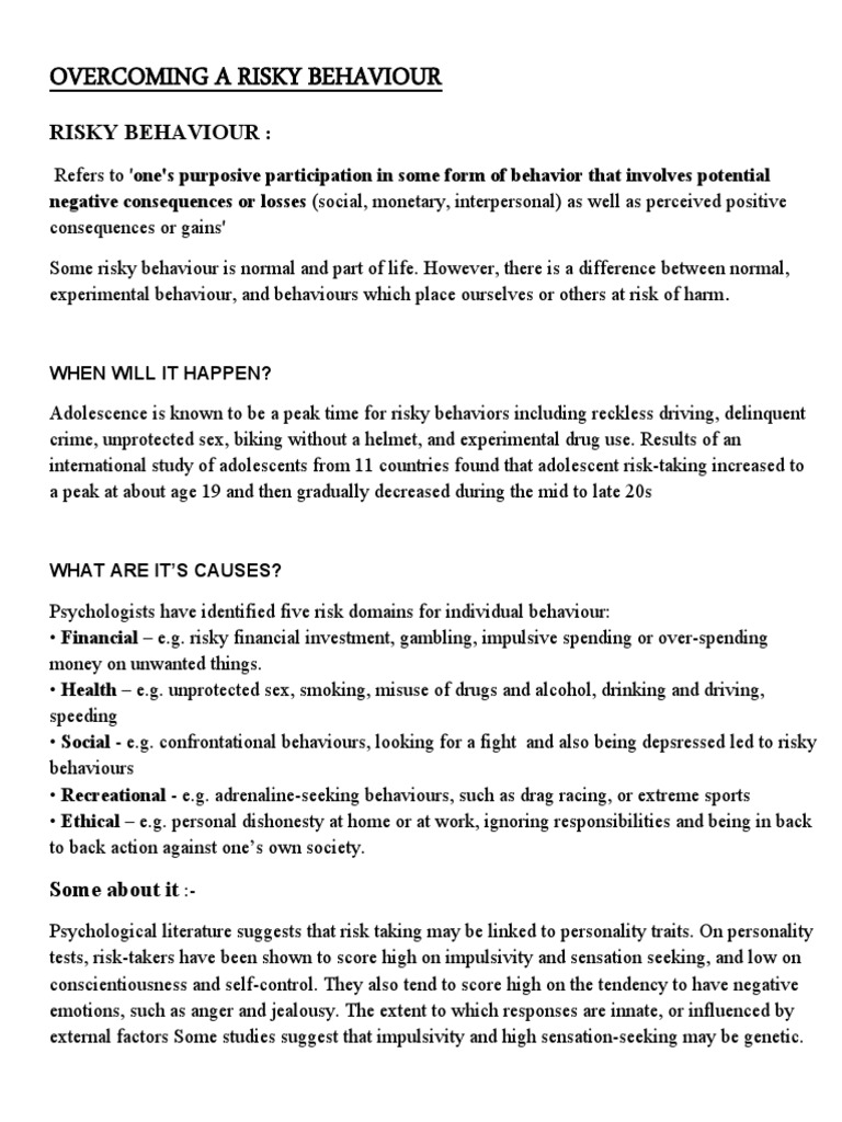 Understanding Adolescent Risky Behavior | PDF | Behavior | Risk