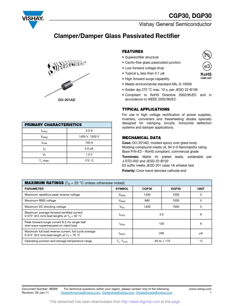 CGP30, DGP30: Vishay General Semiconductor | PDF | Rectifier | Diode
