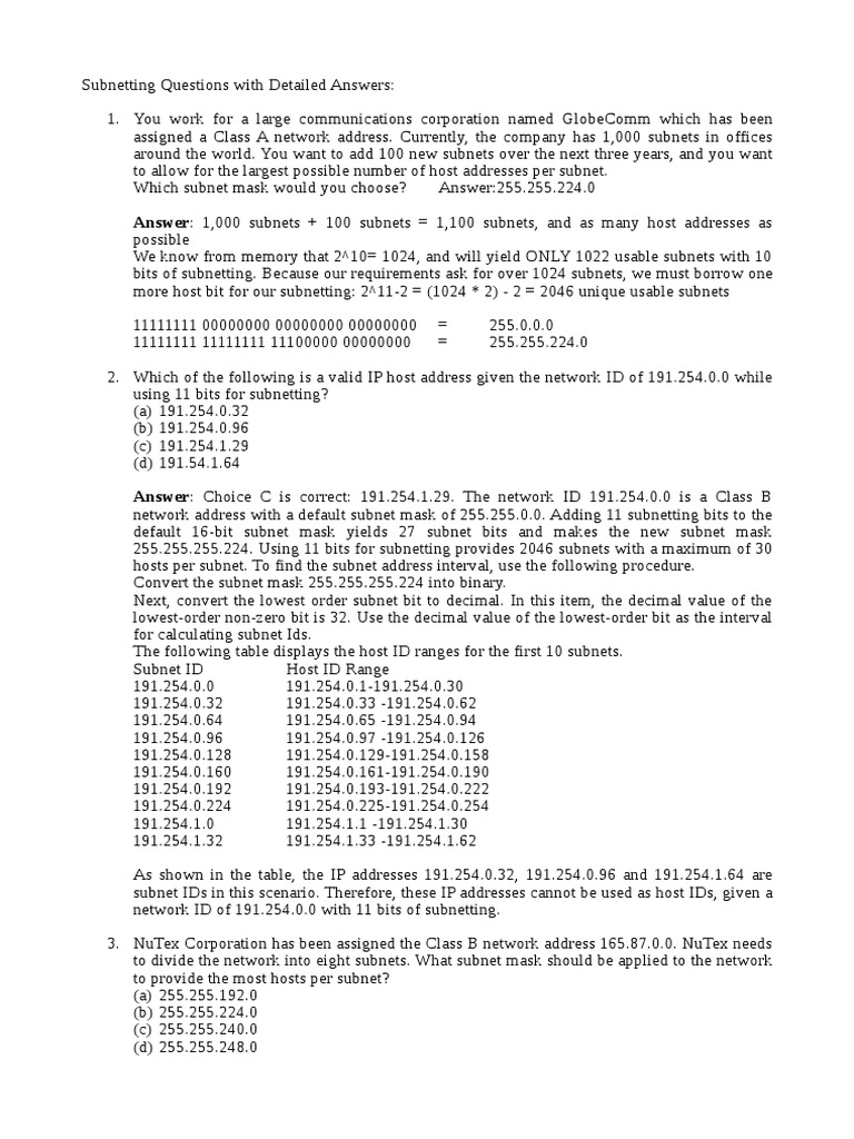 Answer: 1,000 Subnets + 100 Subnets 1,100 Subnets, and As Many Host ...