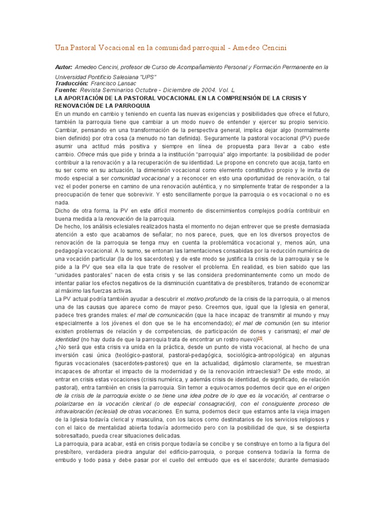 Pastoral Vocacional en Parroquias | PDF | Sacerdote | Verdad