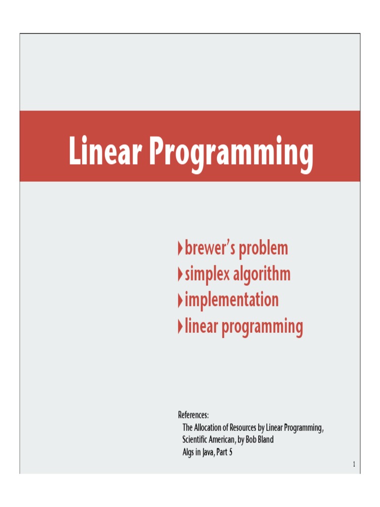 Linear Programming Brewer's Problem Simplex Algorithm Implementation