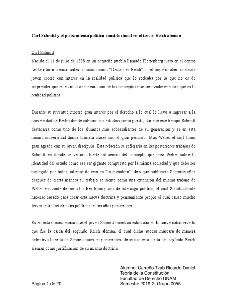 Carl Schmitt y su influencia en el Tercer Reich | PDF | Constitución ...
