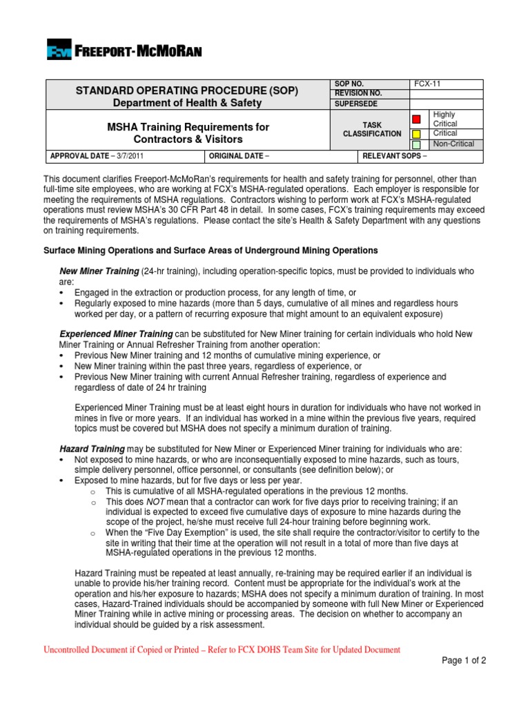 MSHA Training Requirements for Contractors | PDF | Mining ...