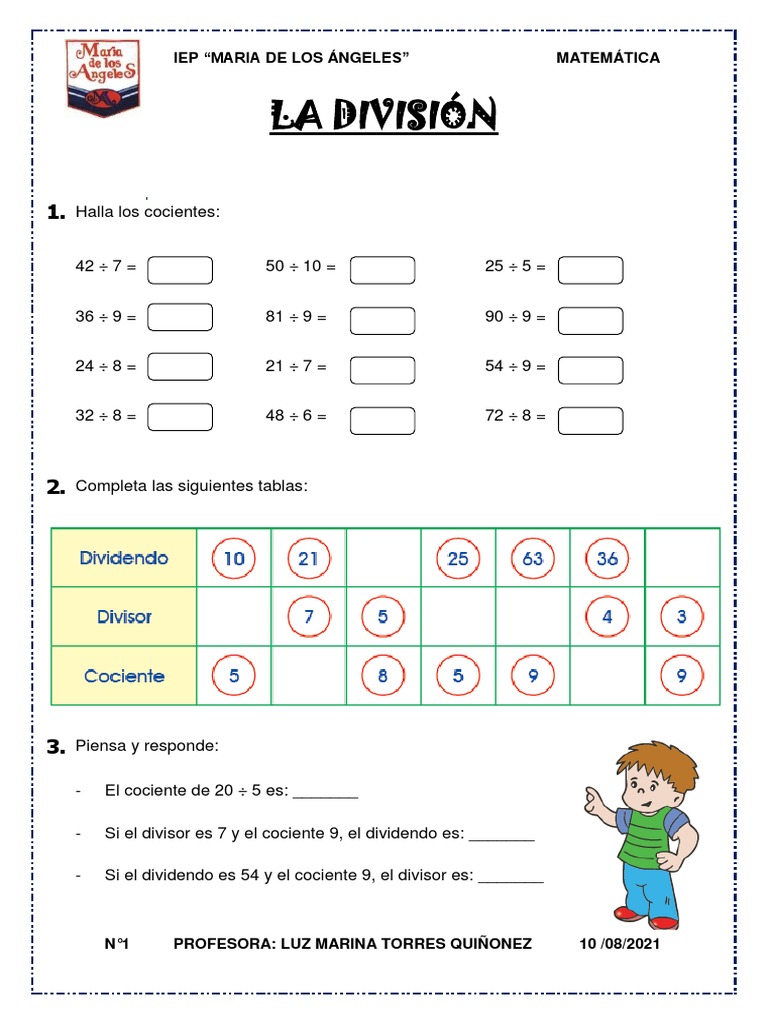 Ejercicios de División para Niños | PDF | División (Matemáticas ...