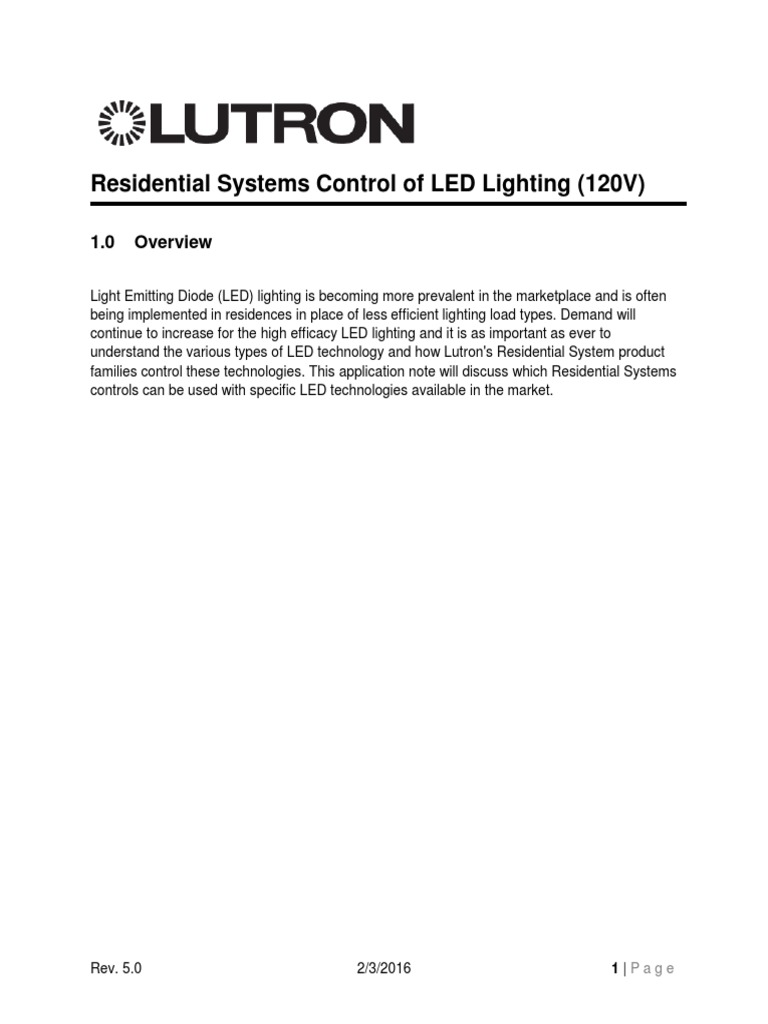 Residential Systems Control of LED Lighting (120V) : 1.0 Overview | PDF ...