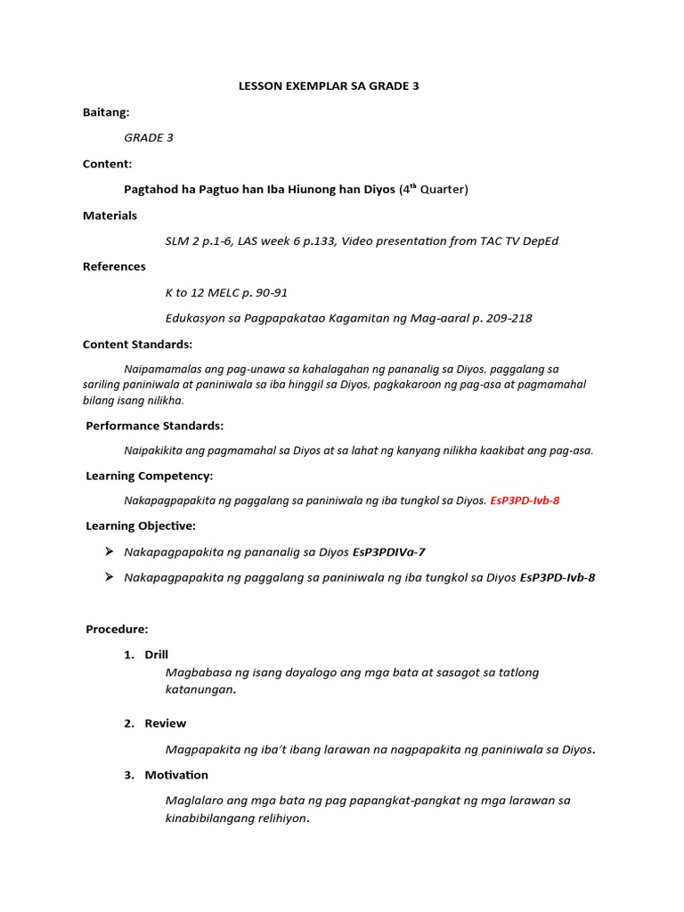 Grade 3 Lesson Exemplar | PDF