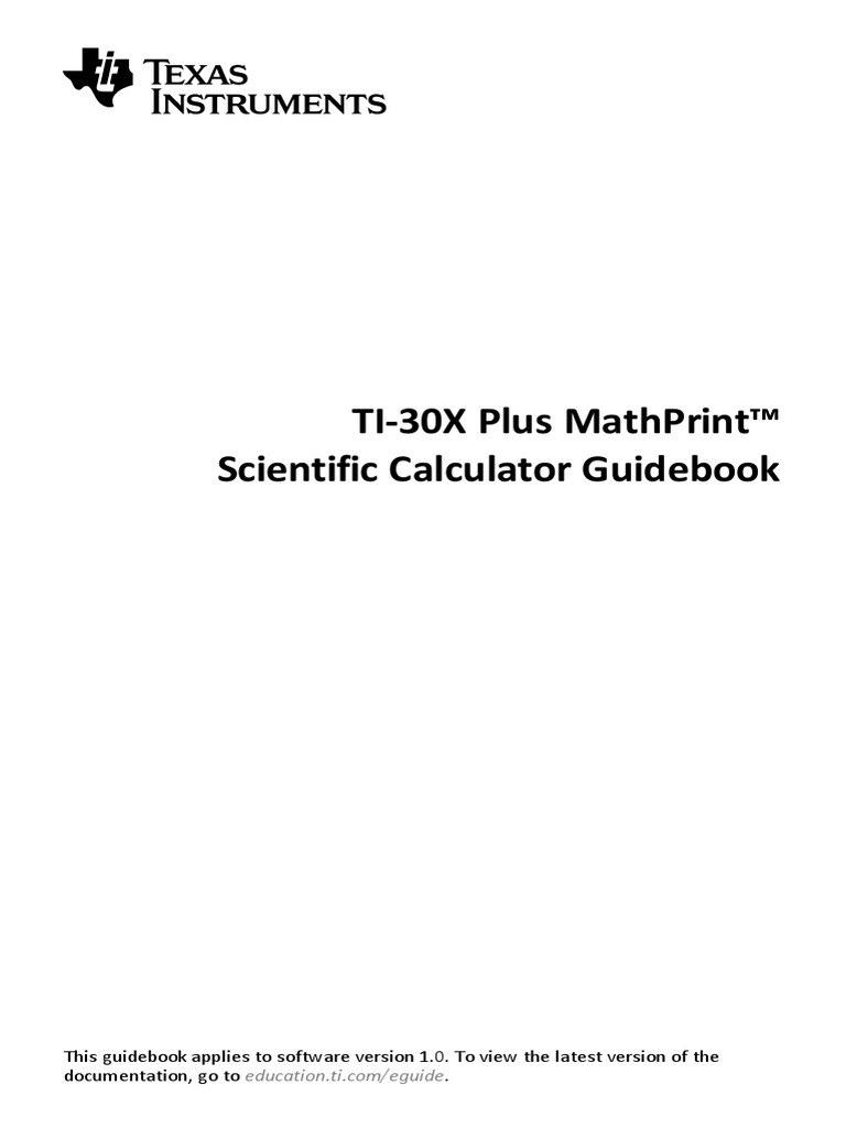 Ti30X Plus Mathprint™ Scientific Calculator Guidebook PDF